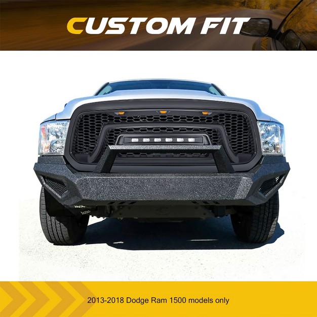 American Modified Armor Grille Heavy Duty Front Grille Cover With Off Road Led Lights Compatible With 2013 2018 Dodge Ram 1500 Truck Matte Black