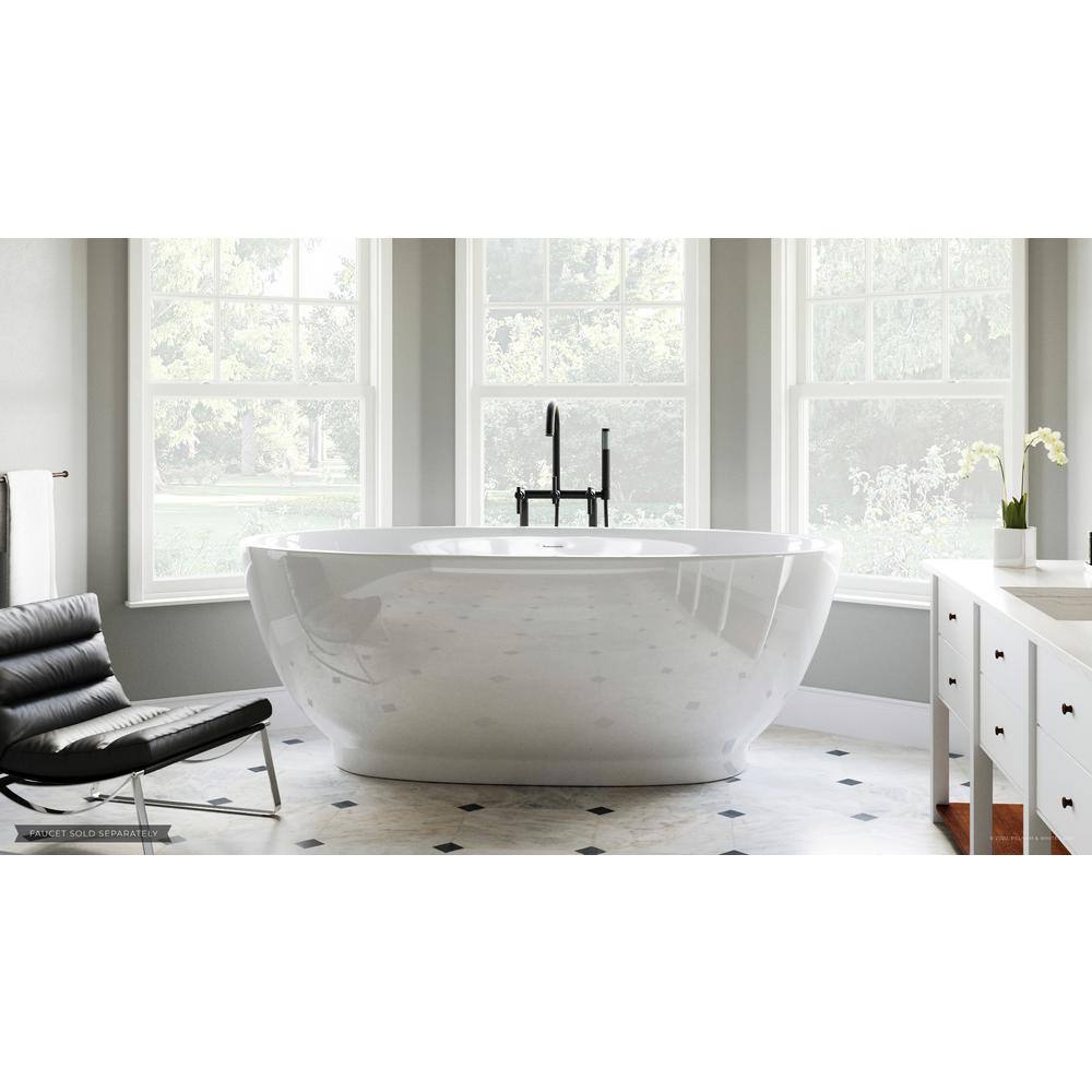 PELHAM  WHITE W-I-D-E Series Grandby 65 in. Acrylic Oval Freestanding Bathtub in White Drain in White PW82082-W