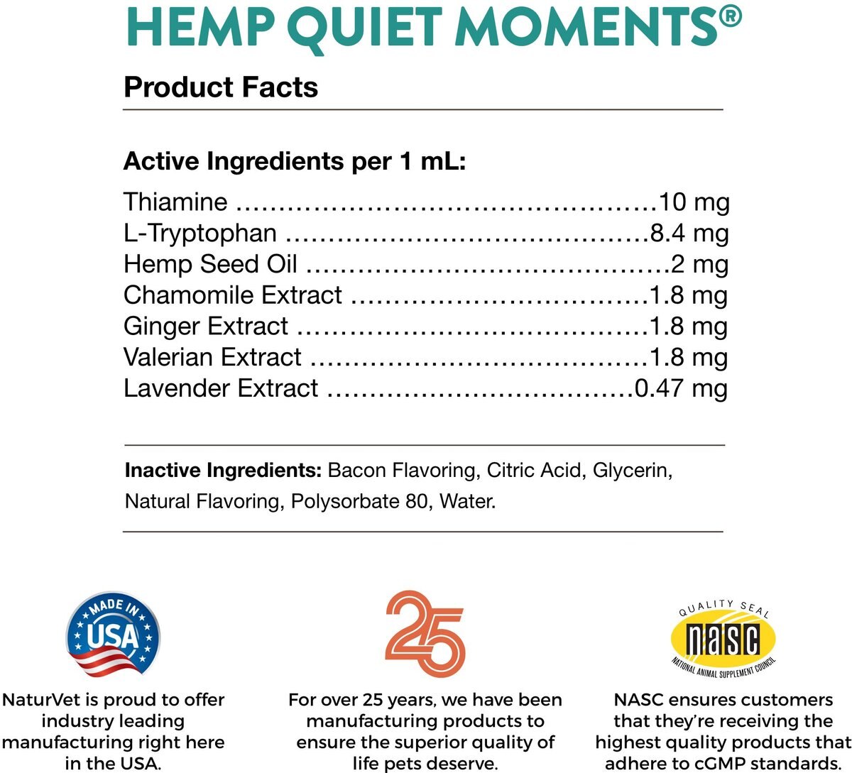 NaturVet Hemp Quiet Moments Liquid Calming Supplement for Cats and Dogs