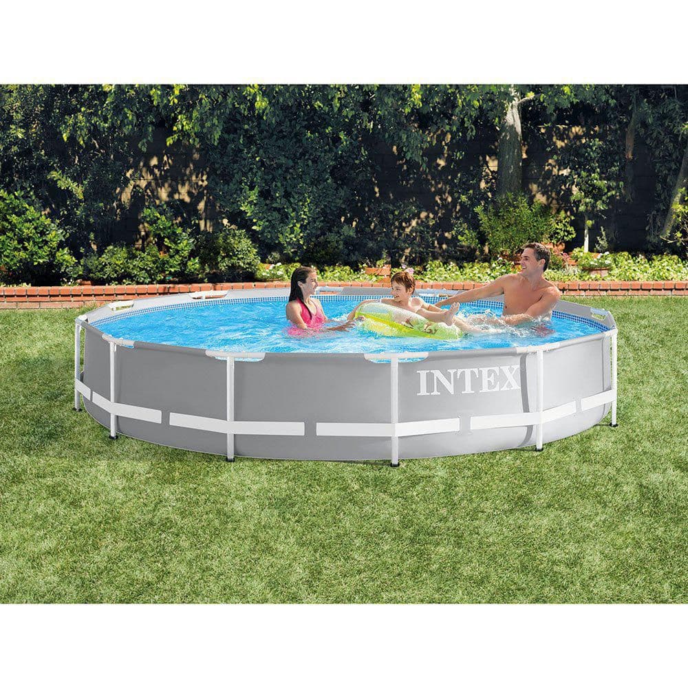 Intex 12 Foot Prism Frame Above Ground Swimming Pool w/Pump & Pool Ladder 26711EH + 28065E