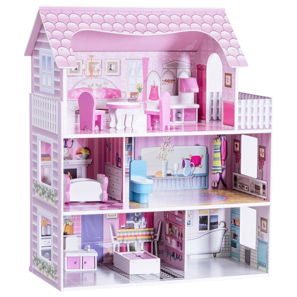 Dollhouse, Toy Family House with 13 pcs Furniture