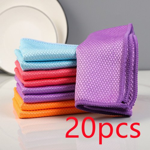 Fish Scale Grid Glass Cleaning Cloth Without Water Mark Kitchen Cleaning