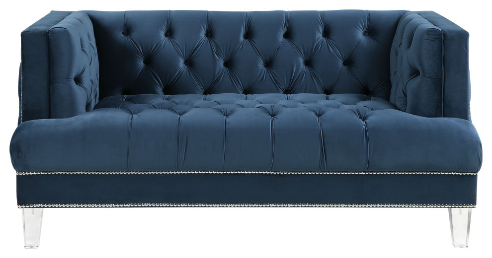 ACME Ansario Button Tufted Velvet Loveseat with Nailhead Trim in Blue   Contemporary   Loveseats   by Acme Furniture  Houzz