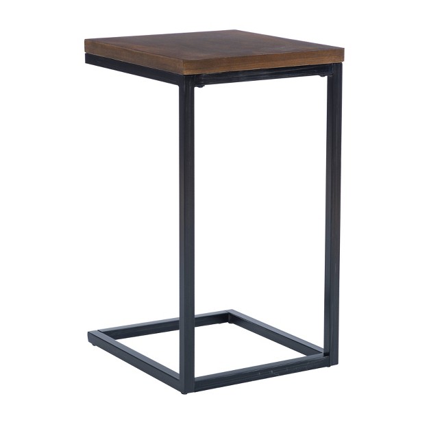 Hamri Traditional C Style Accent Table Walnut Wood And Hand Distressed Black Metal Frame Powell