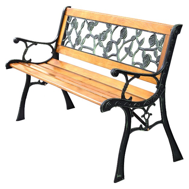 Tangkula Garden Iron Bench Porch Path Hardwood Chair For Patio Park Outdoor Deck