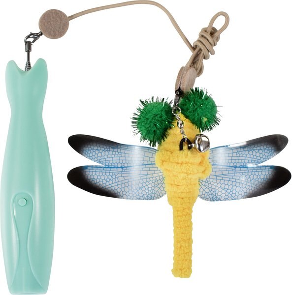 Penn-Plax Retractable Wand w/Dragonfly Toy， Metal Bell， and LED Mouse Light Cat Teaser