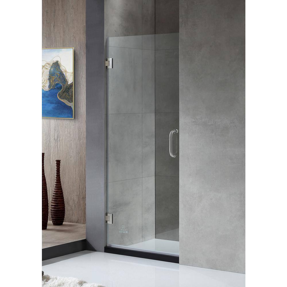 ANZZI FELLOW Series 24 in. x 72 in. Frameless Hinged shower door in Brushed Nickel with Handle SD-AZ09-01BN