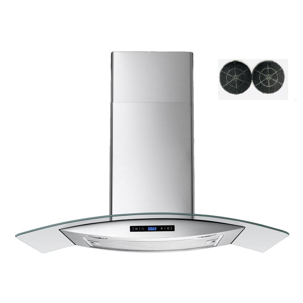 Winflo 36 in 475 CFM Convertible Stainless SteelGlass Wall Mount Range Hood with Mesh and Charcoal Filters and Touch Control