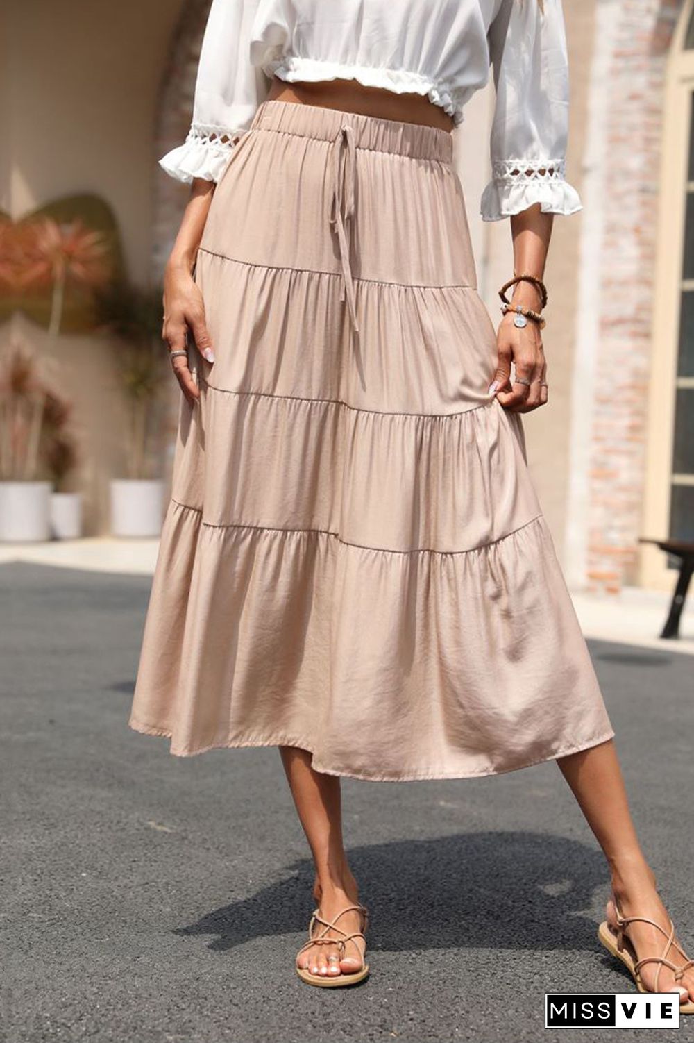 Ruffled Pleated Solid Skirt Wholesale