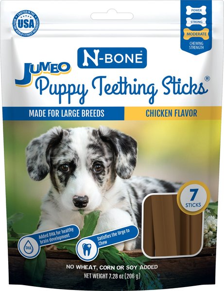 N-Bone Chicken Flavor Puppy Jumbo Teething Sticks Dog Treats， 7.28-oz bag