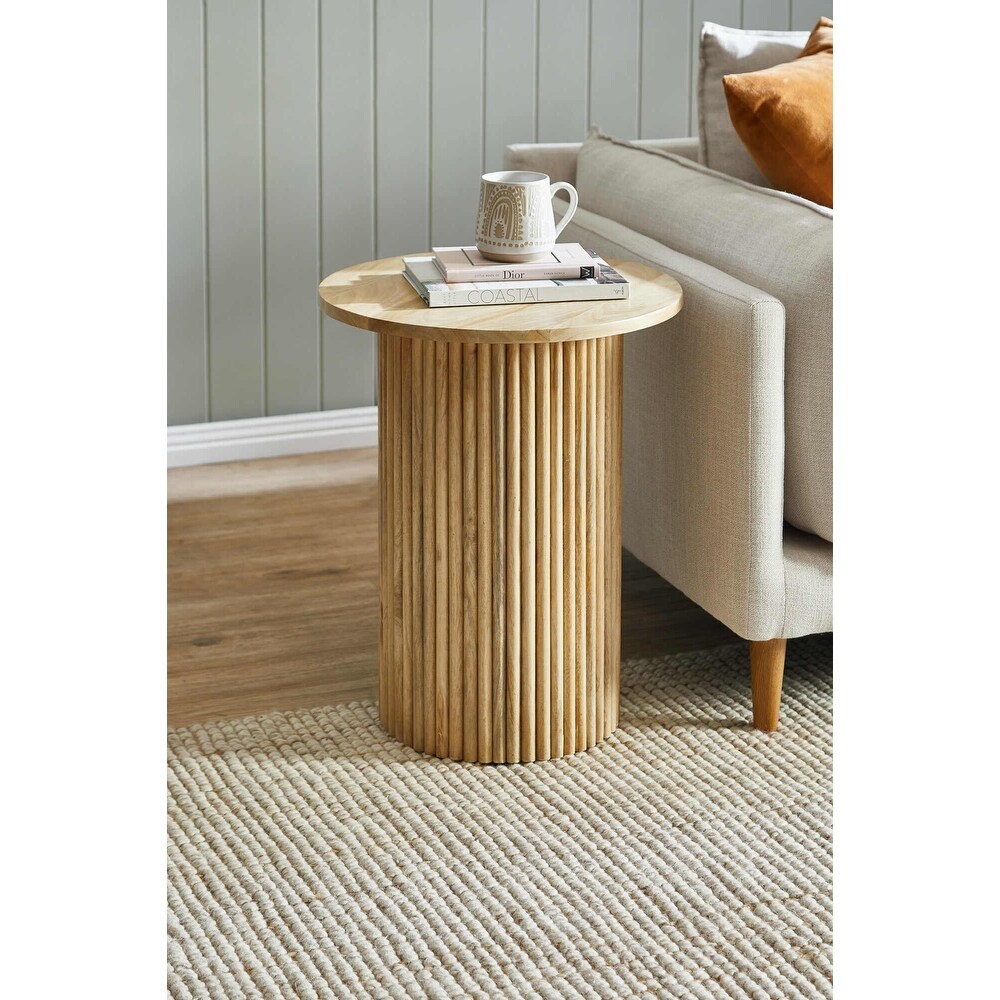 Round Wood End Table line grain Solid Circle Pedestal Side Table