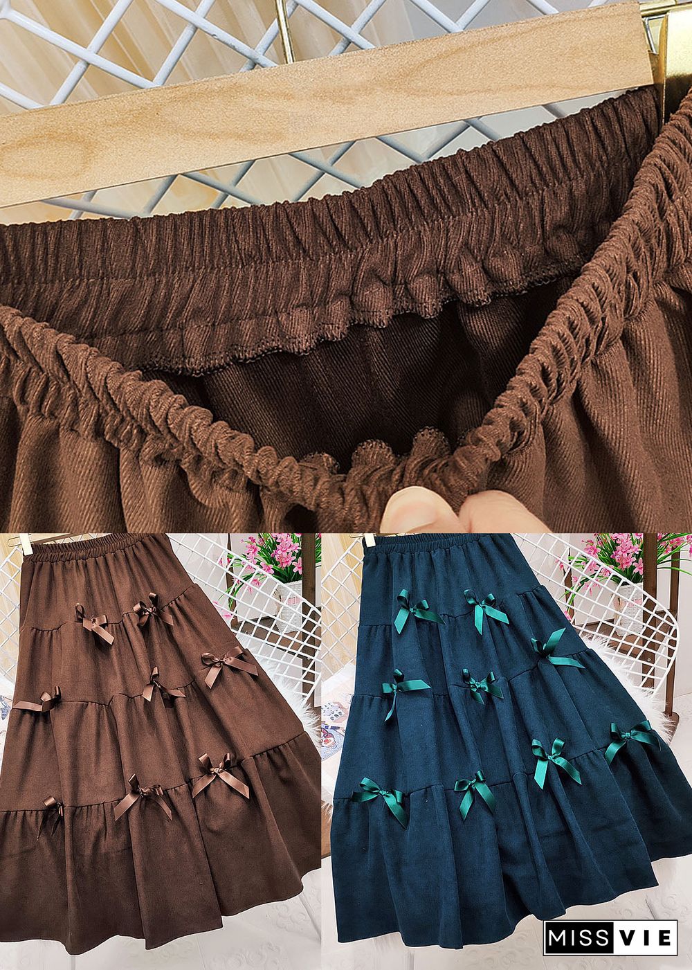 Casual Brown elastic waist Butterfly Corduroy Skirt Winter