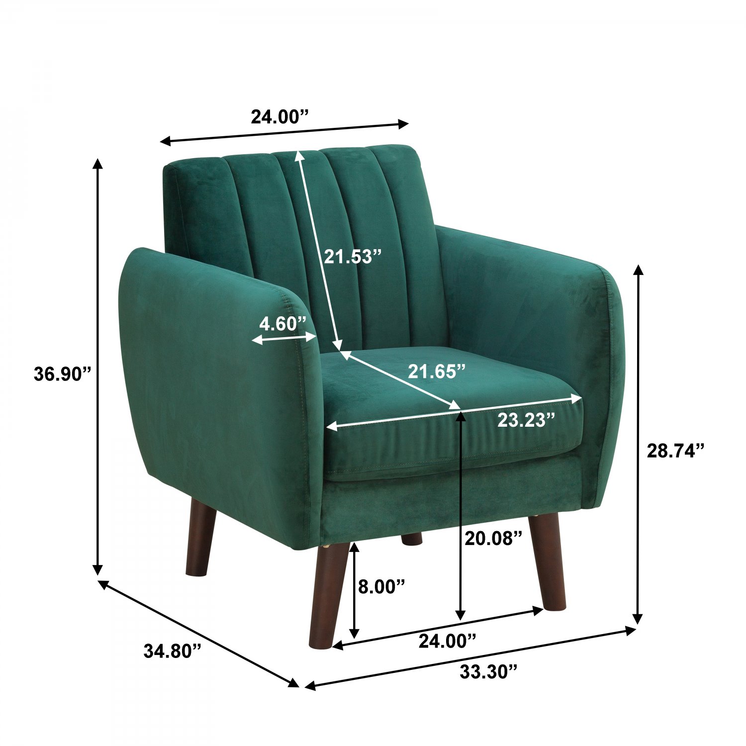 Mid-Century Modern Velvet Accent Chair In Pine Green