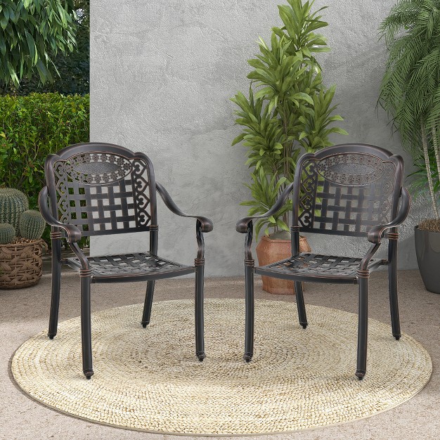 Tangkula 2 Pieces Cast Aluminum Patio Chair Bistro Dining Chair Outdoor Cast Aluminum Chair