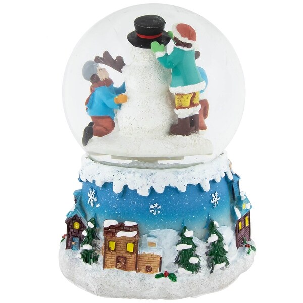 Children Building Snowman Musical Christmas Snow Globe