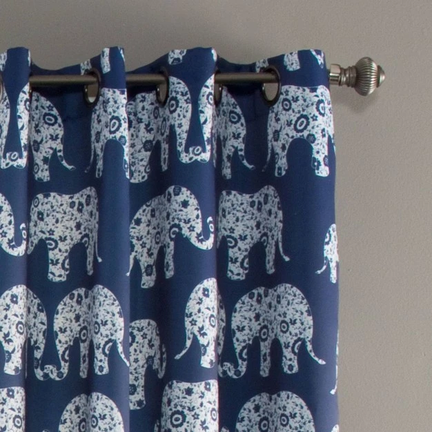 Light Filtering Elephant Parade Curtain Panels Navy Lush D cor