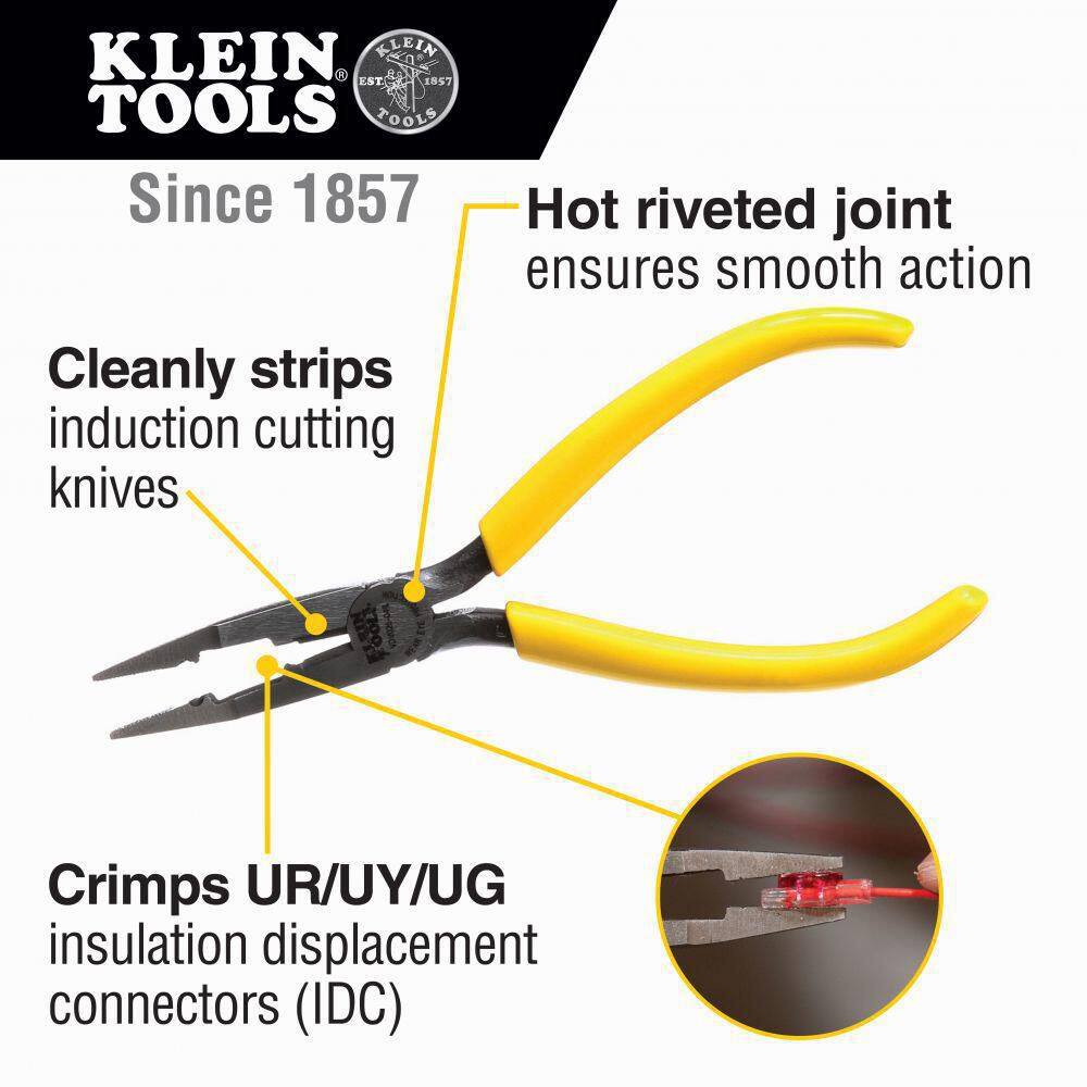 Klein Tools 6 in. Long Nose Connector Crimping Pliers with Skinning Hole VDV026-049