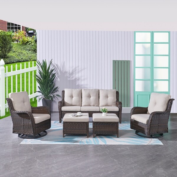 Pocassy 5Piece Outdoor Wicker Sofa Set with Swivel Chairs