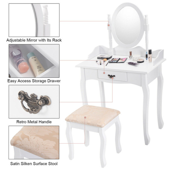 Costway 76832591 Wooden Vanity Makeup Set with Cus...