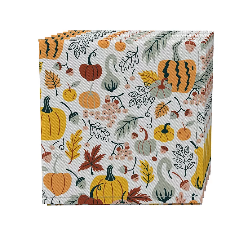 Napkin Set of 4， 100% Cotton， 20x20， Pumpkin Décor