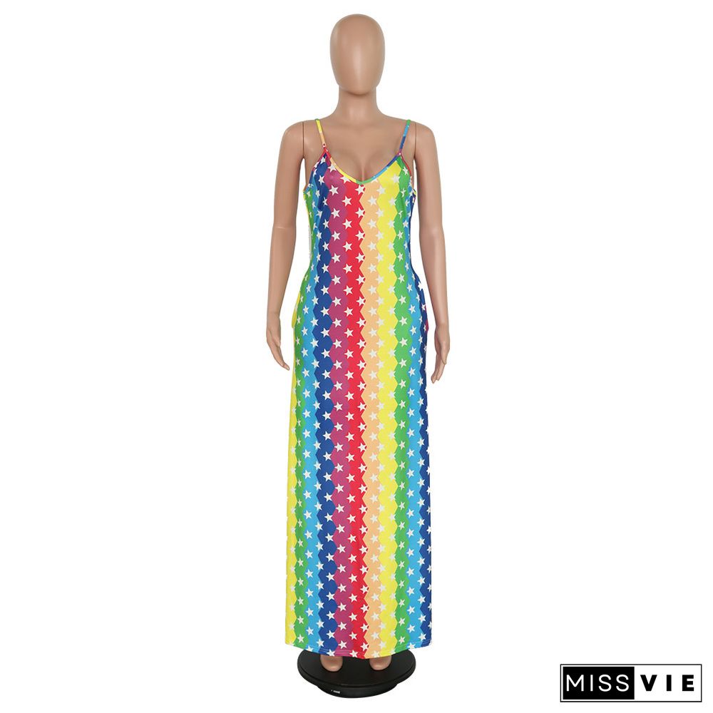 Rainbow Stylish Casual Striped Dress