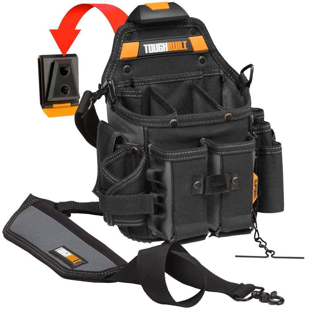 TOUGHBUILT Journeyman Electrician Pouch + Shoulder Strap in Black with ClipTech Hub 21-pockets and rugged 6-layer construction TB-CT-114