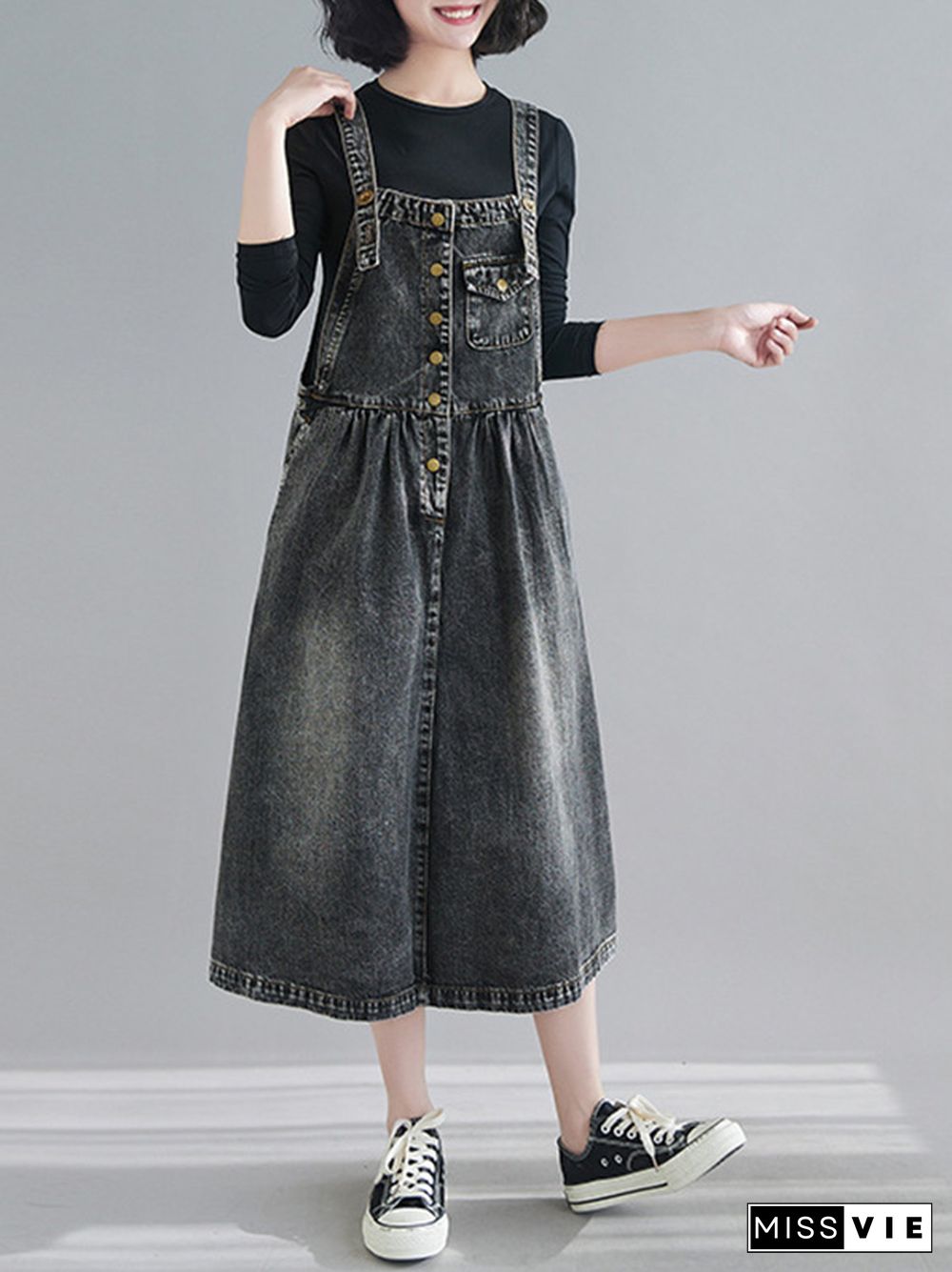 Original Sleeveless With Pocket Denim Dress