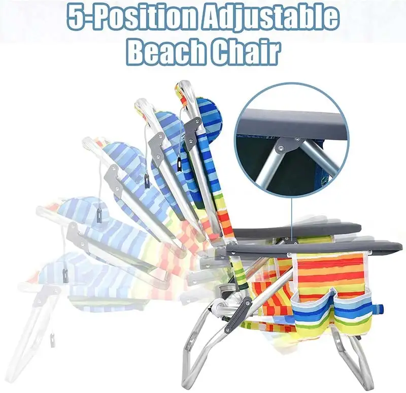 2 Pcs Folding Backpack Beach Chairs 5-Position Adjustable Outdoor Camping Chairs with Cooler Bag & Cup Holder