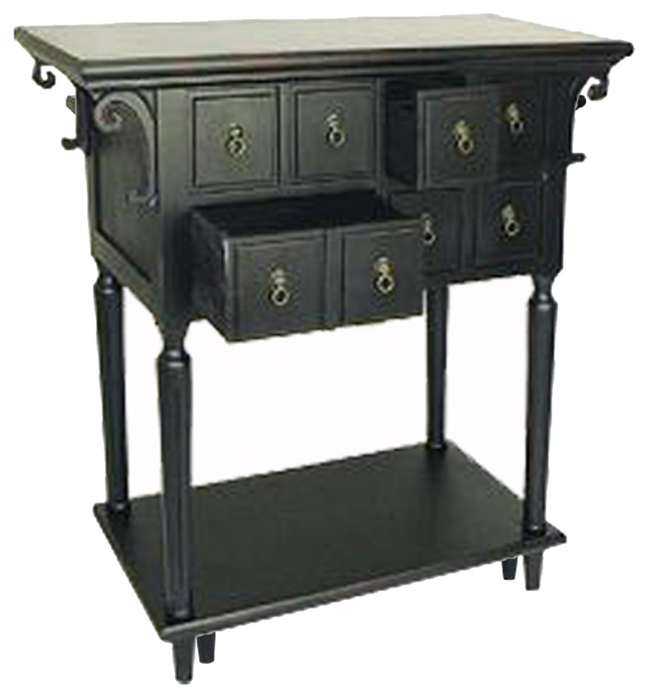 Hand Finished 6 Drawers Console Table With 1 Bottom Shelf  Antique Black   Traditional   Console Tables   by VirVentures  Houzz