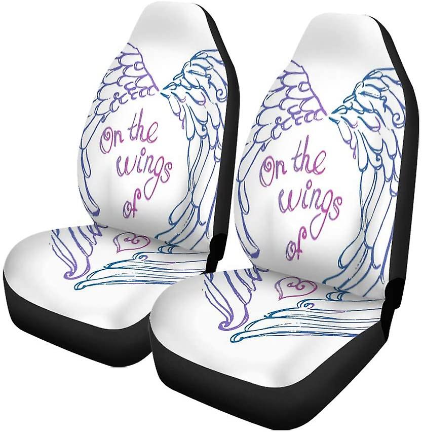 Set Of 2 Car Seat Covers Pink Angel Valentine Day Wings Of Heart For Holiday Universal Auto Front Seats Protector Fits