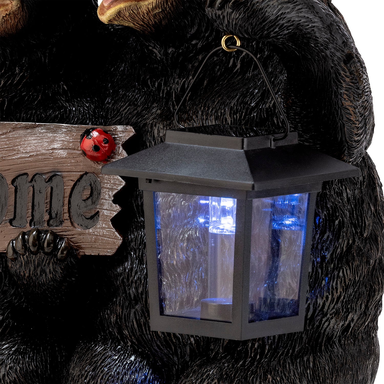 Alpine Corporation Bear Couple with Lantern and Welcome Sign Statue with Solar LED Lights