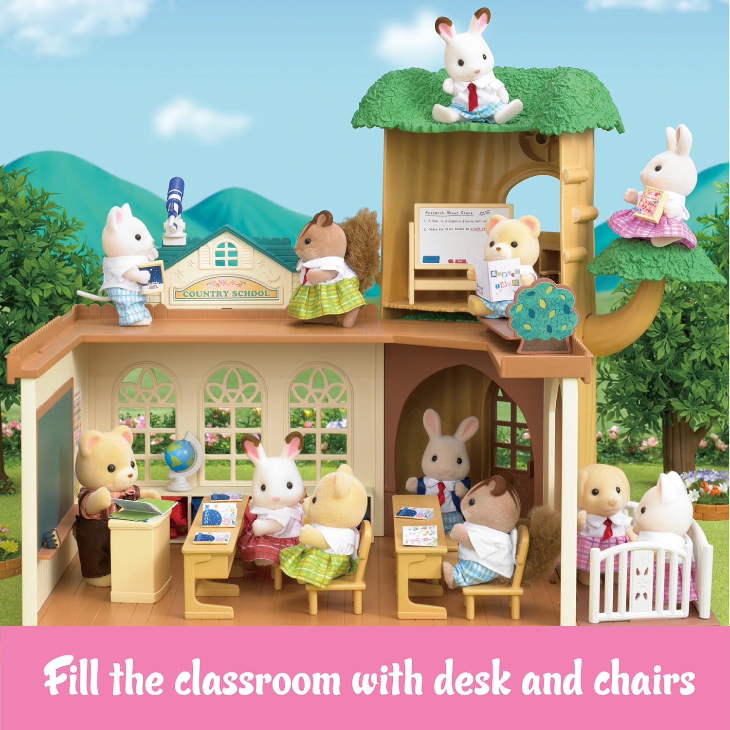 Calico Critters Country Tree School， Dollhouse Playset with Furniture and Accessories