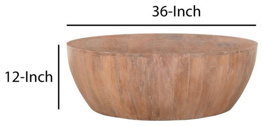 Atlin Designs Modern 35.5 quotDrum Shaped Wood Coffee Table in Brown   Farmhouse   Coffee Tables   by Homesquare  Houzz