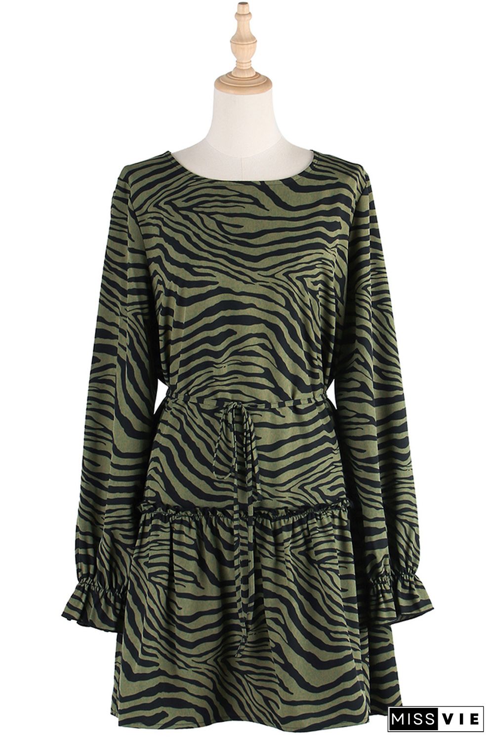 Zebra Print Puff Sleeves Ruffle Mini Dress