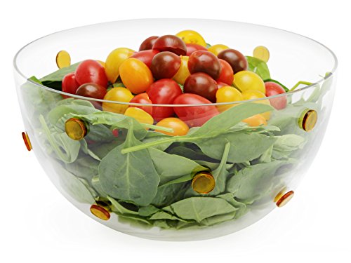 GAC Large Glass Serving Bowl， Round Salad/Fruit Bowl Designed with Gold Glass Dots， Size 9 Inch