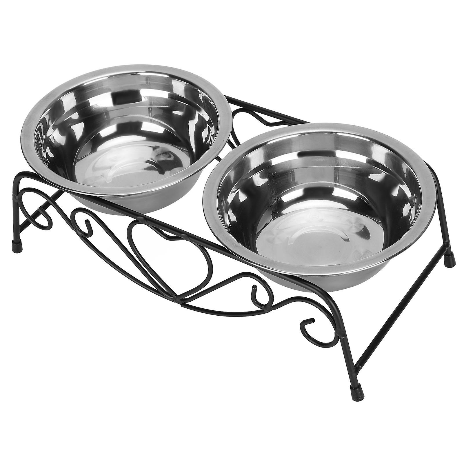 Stainless Steel Pet Bowl Double Diner Feeder Dual Purpose Food Water Bowl With Iron Frame