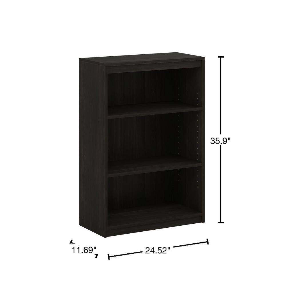 Furinno Gruen 35.9 in. Espresso 3-Shelf Standard Bookcase with Adjustable Shelves 20107CC