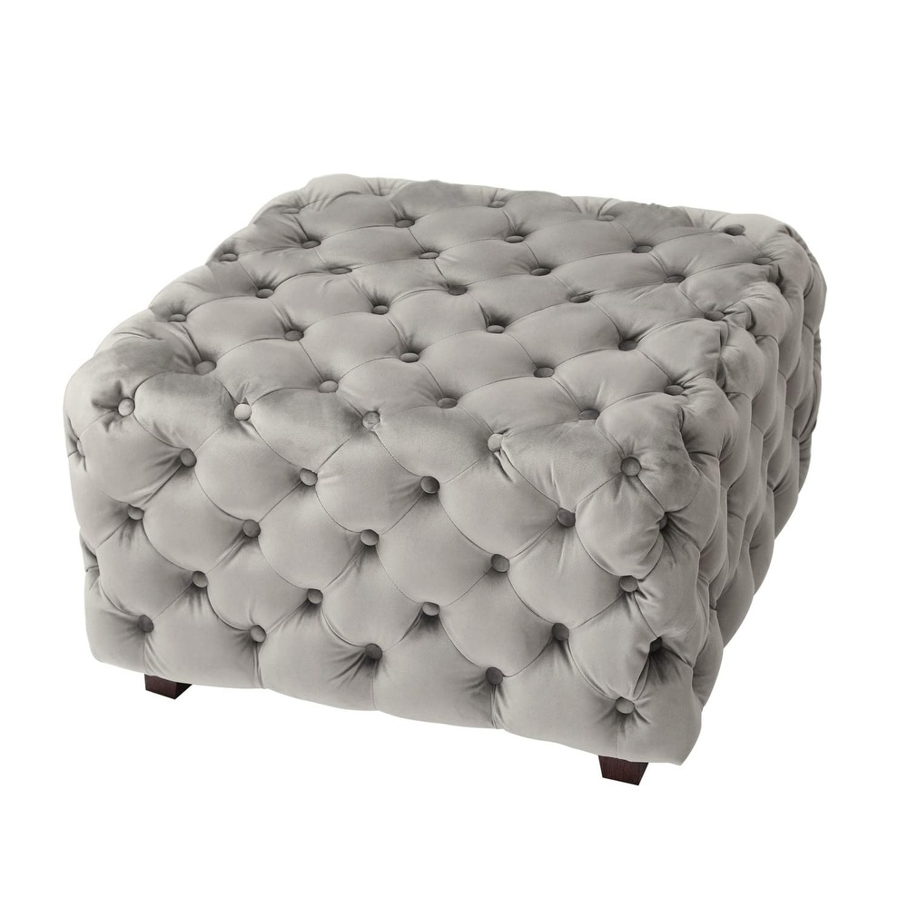 Adeco Grey Square Tufted Fabric Bench Footstool