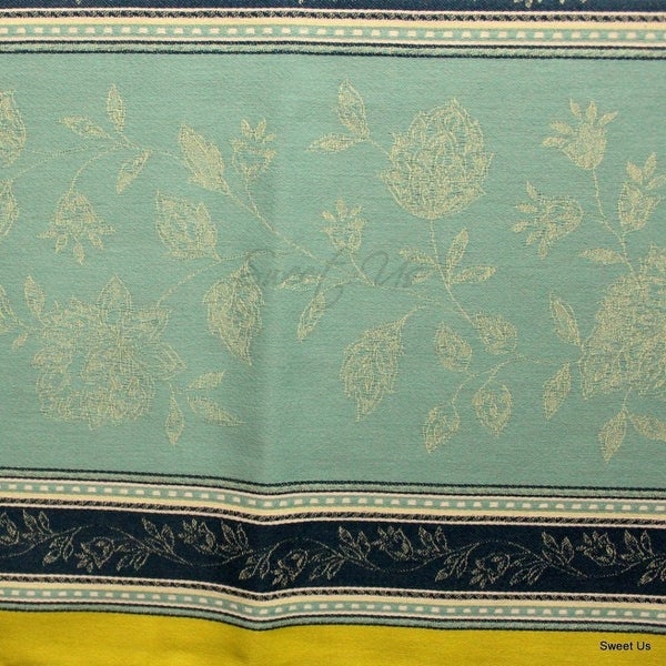 Wipeable Stain Resistant French Floral Croix Jacquard Tablecloth