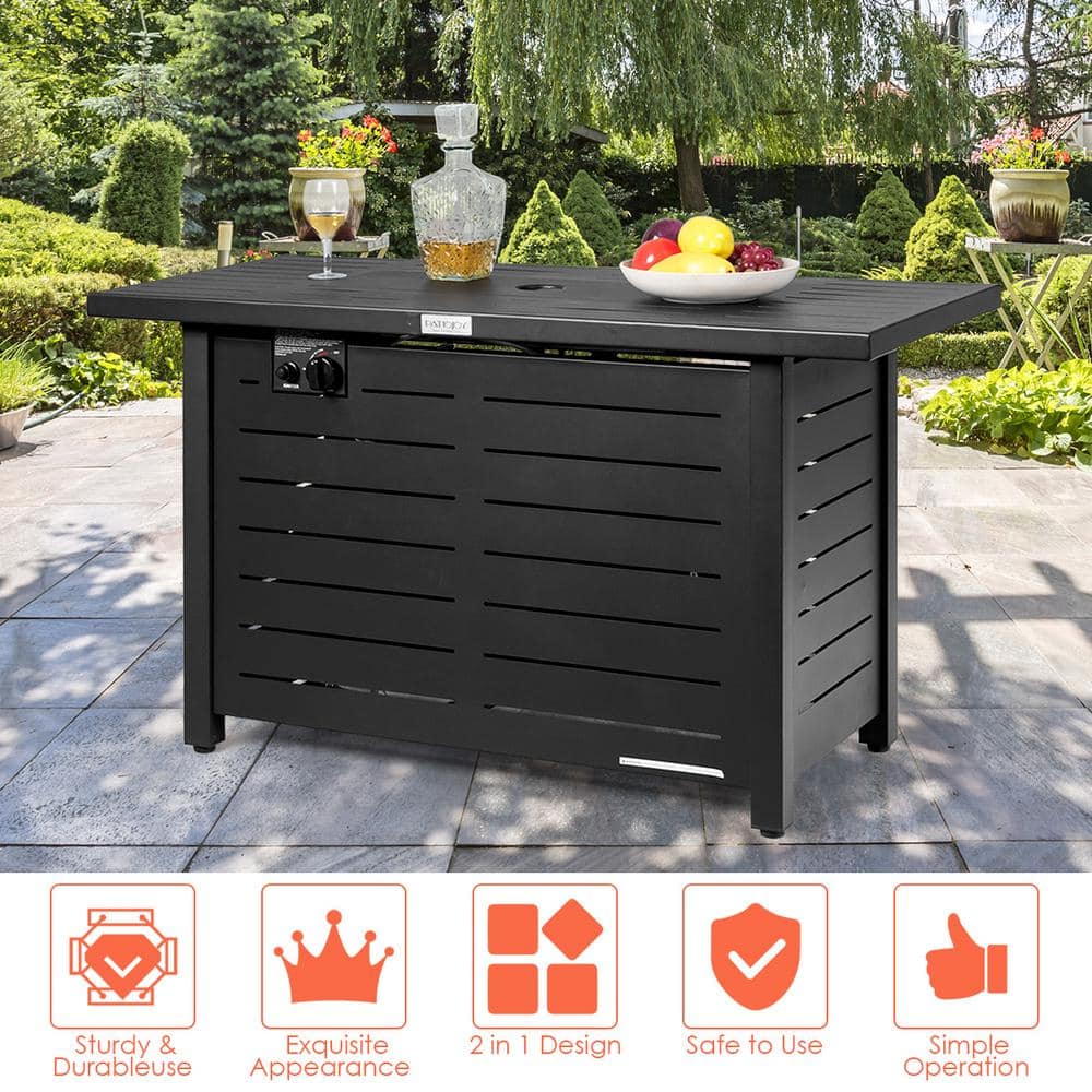 Costway 42 in. x 25 in. Rectangular Metal Propane Gas Fire Pit 60，000 Btu Heater Outdoor Table with Cover OP70370