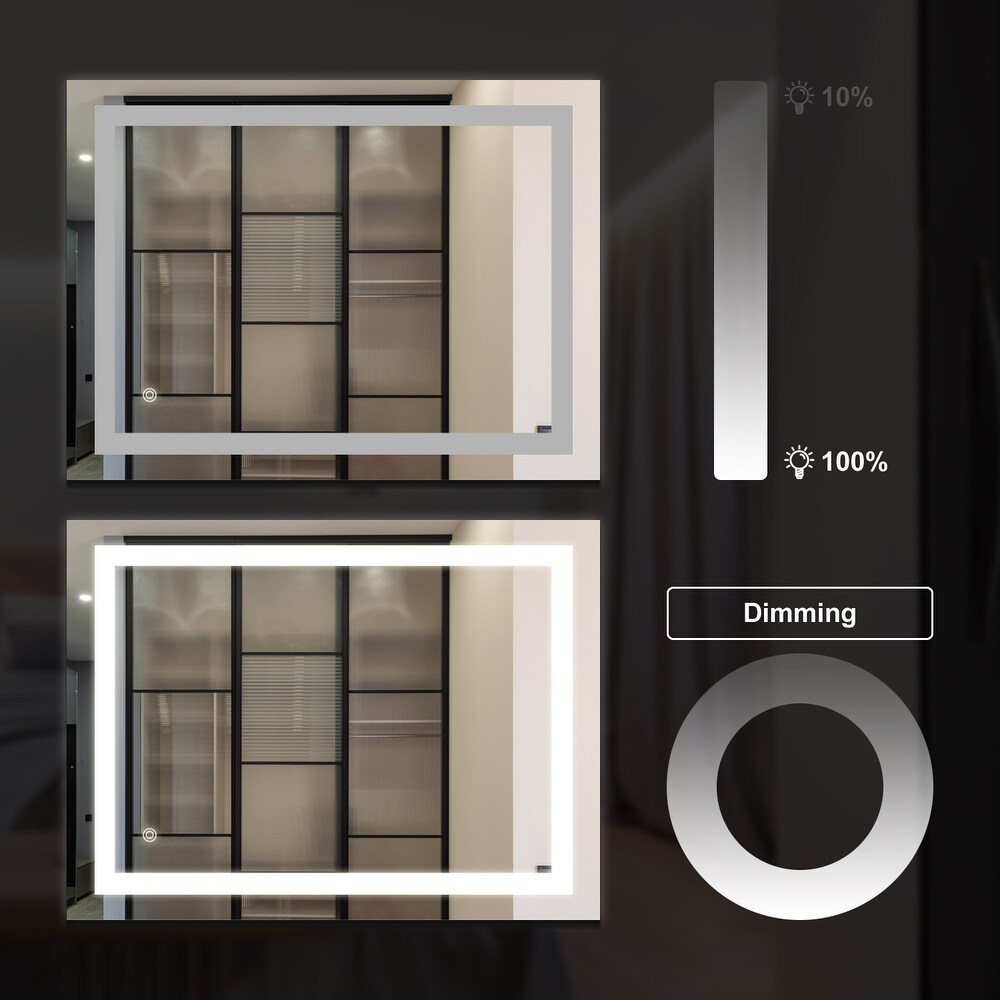 Anti Fog Led Light Bathroom Vanity Mirror with Brightness Adjustment Dimmable Touch Wall Switch Control