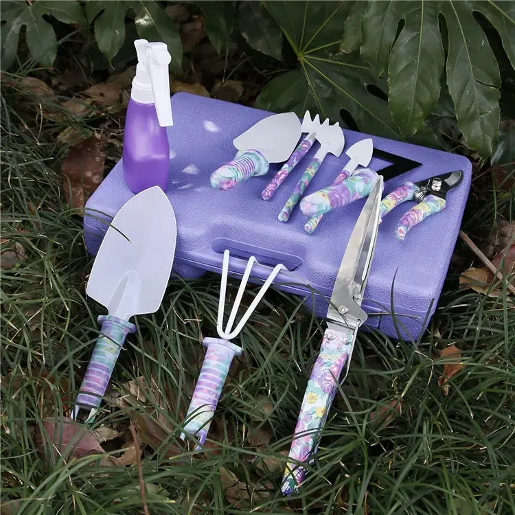 Hot Sell Home Garden Hand Tools Set 10 PCS Flower Pattern Gardening Gift Tool Sets Garden Tools Watering Can Custom Logo