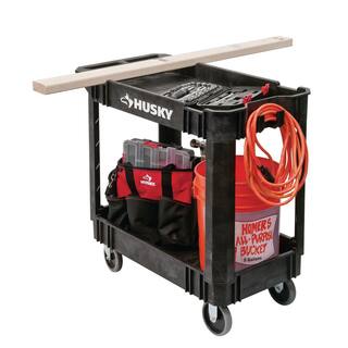 Husky 2-Tier Plastic 4-Wheeled Service Cart in Black 12603