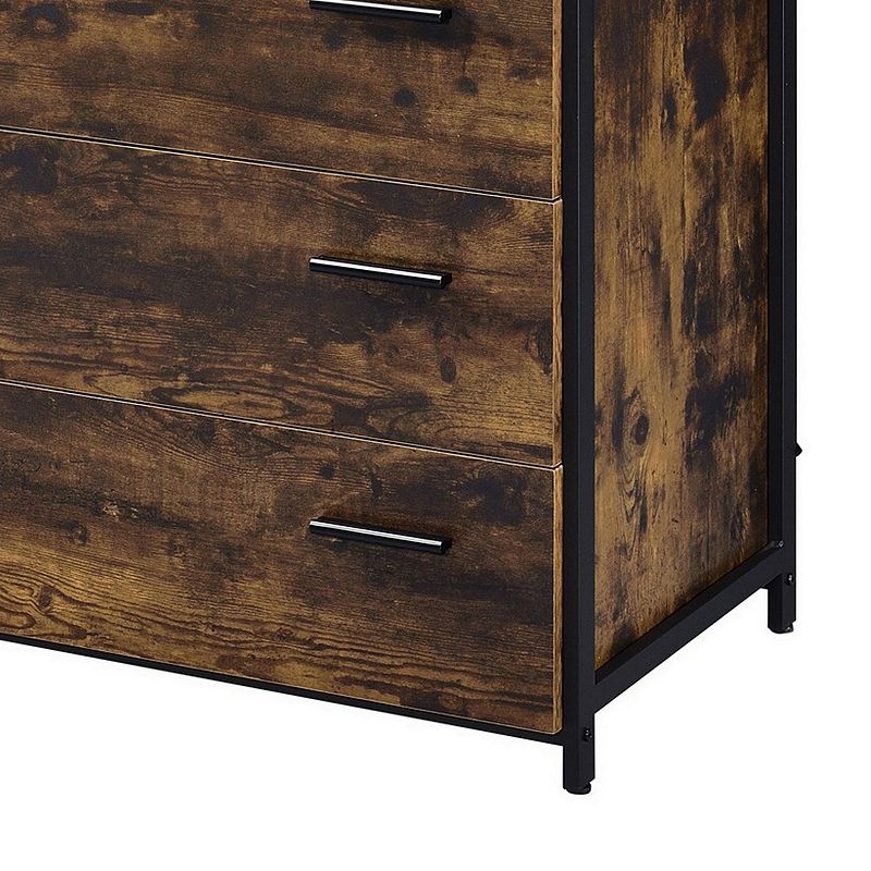 Nat 48 Inch Rustic Wood Chest， 5 Drawers， Brown and Black