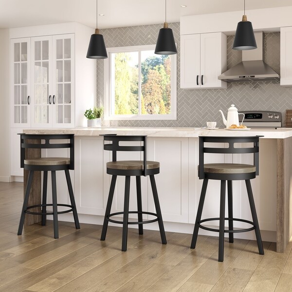 Amisco Vector Swivel Counter Stool with Distressed Wood Seat