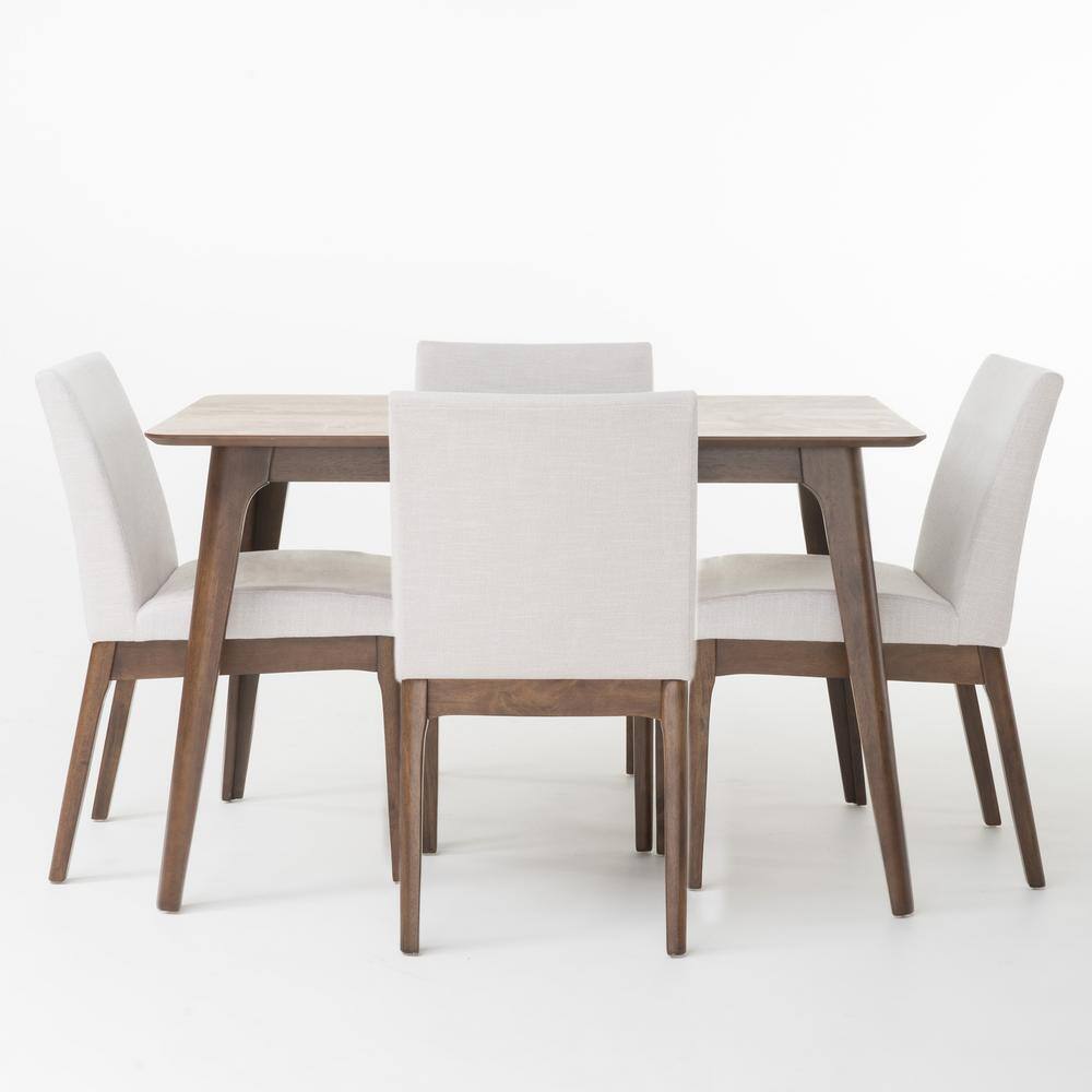 Noble House Kwame 5-Piece Light Beige Fabric Dining Set 11429