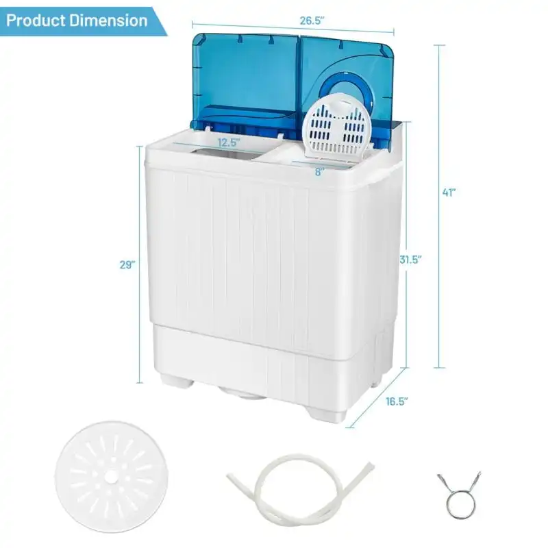 26lbs Portable Semi-automatic Washing Machine with Built-in Drain Pump Twin Tub Washer Spinner Combo