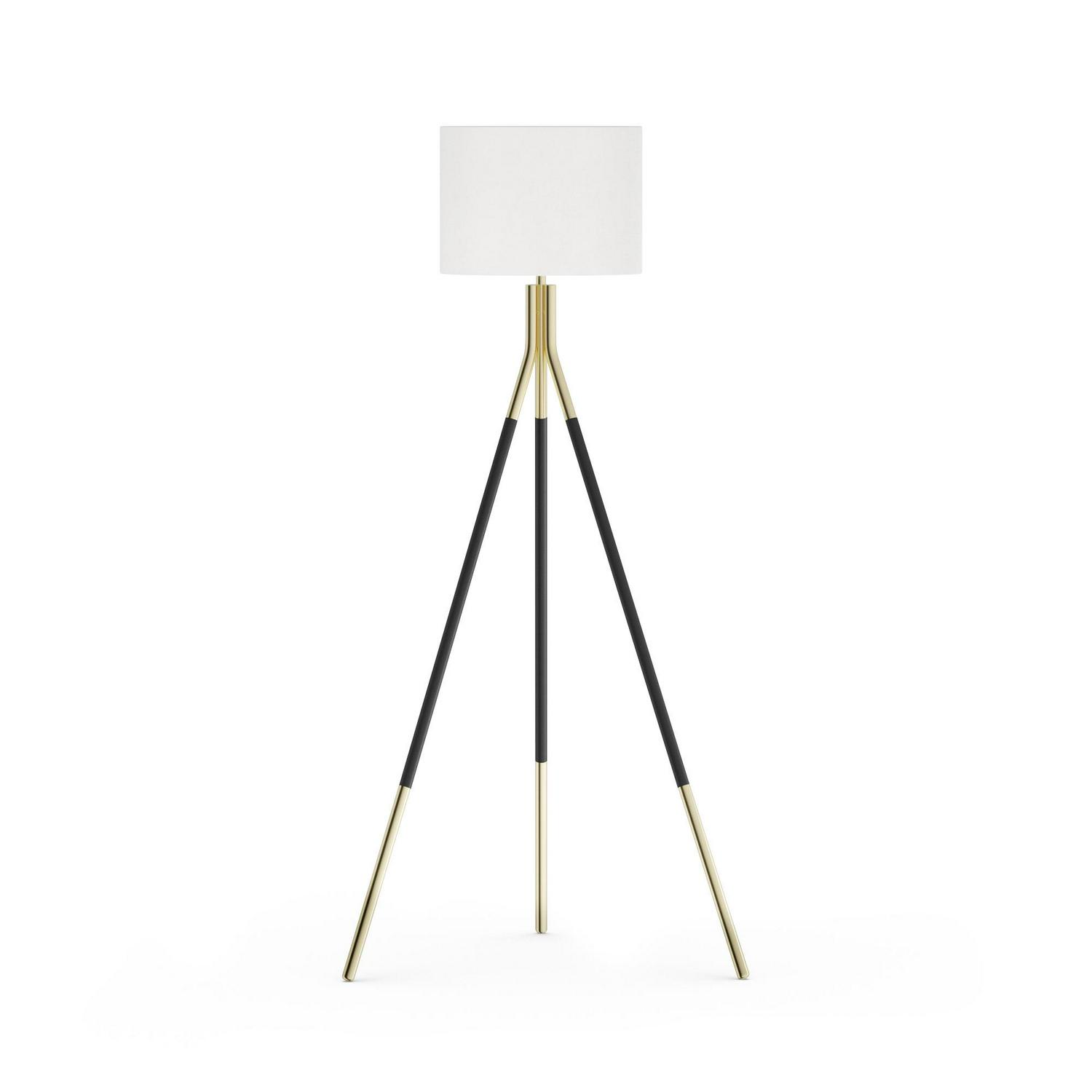 MoDRN Tripod Floor Lamp and Table Lamp Set， Black and Gold