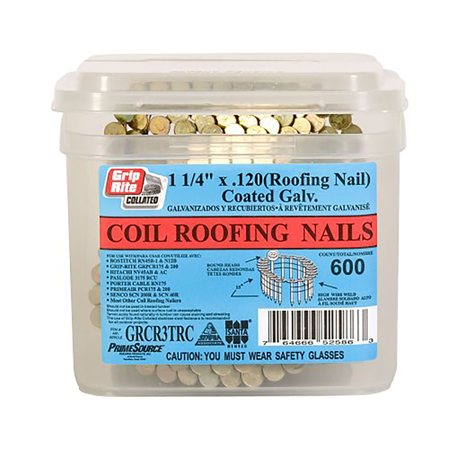 Grip-Rite 1-1/4 in. 11 Ga. Wire Coil Electro Galvanized Roofing Nails 15 deg 600 pk