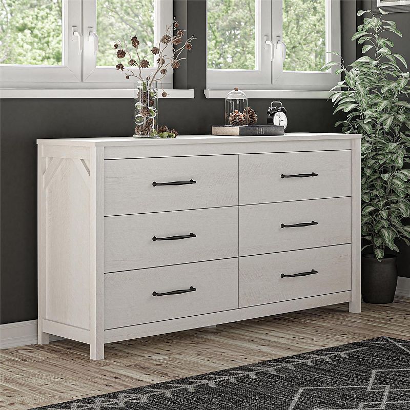 Ameriwood Home Augusta 6-Drawer Wide Dresser with Easy SwitchLock Assembly